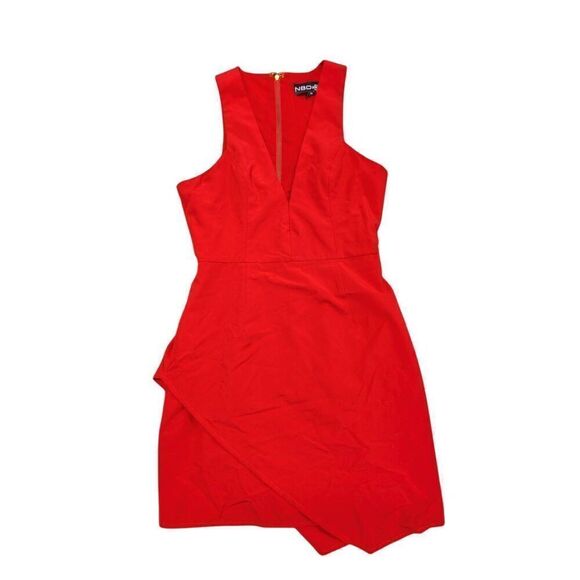 NBD Naven Twins REVOLVE Red V-Neck Asymmetric Hem Dreaming Bodycon Dress Women's - Picture 1 of 6